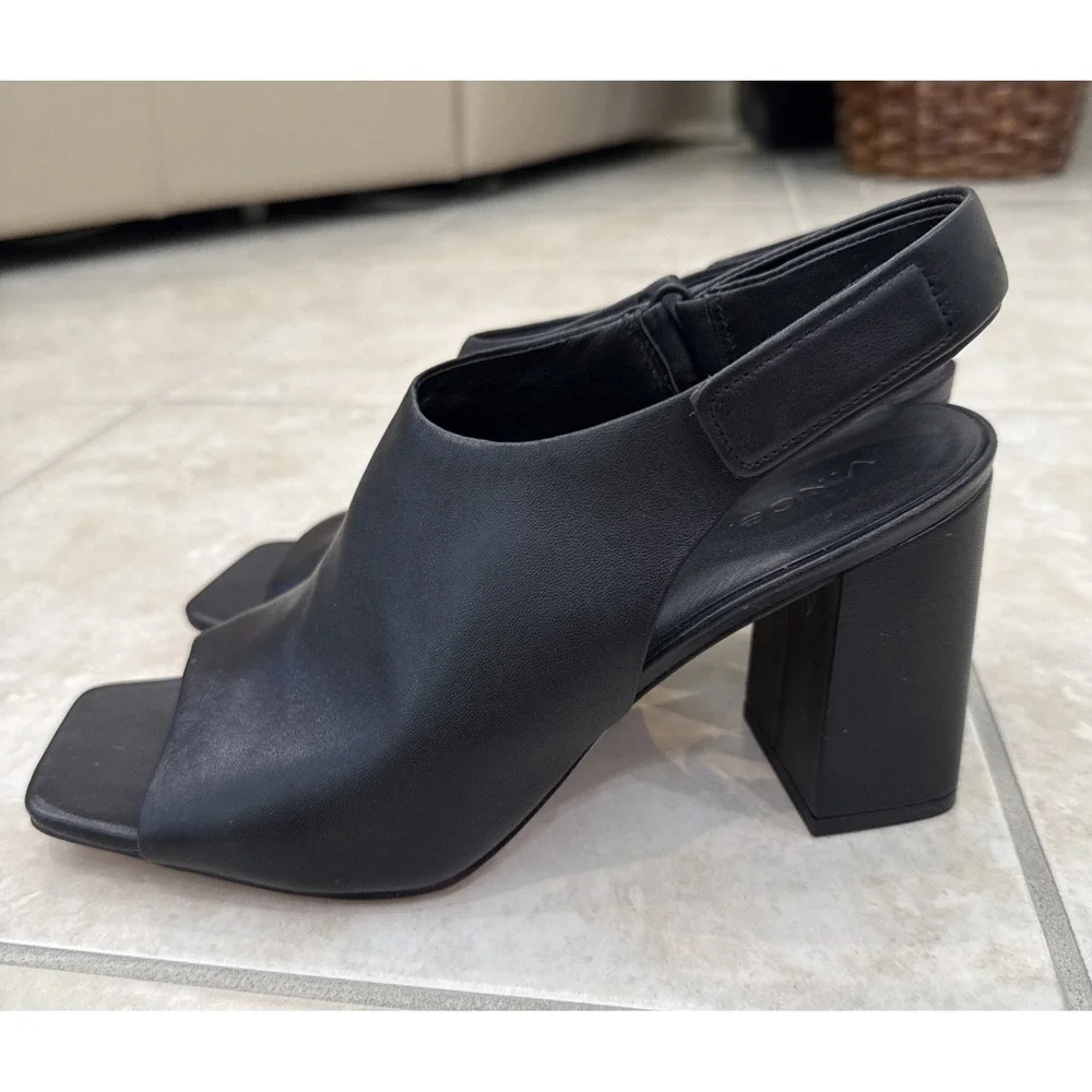 Vince Niara Block Heel Slingback Sandal Black size 10M/ 41 Comfort Career Preppy